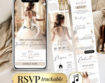 Elegant Quinceanera Invitation Digital RSVP Editable Template for Sweet 15 Quinceanera Website Mis Quince Anos Sweet 16 Invitation Download