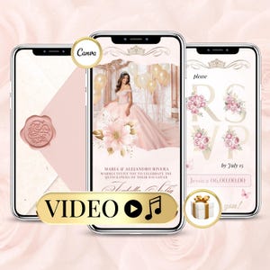 Quinceanera Invitation Video, Editable Pink Birthday Template, Digital Quinceanera Invite for Sweet 15 Sweet 16 Digital Invite Animated