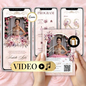 Quinceanera Invitation Video Editable Animated Template for Sweet 15 Birthday Sweet 16 Invite  Quinceañera Digital Anniversaire Fille 15 ans
