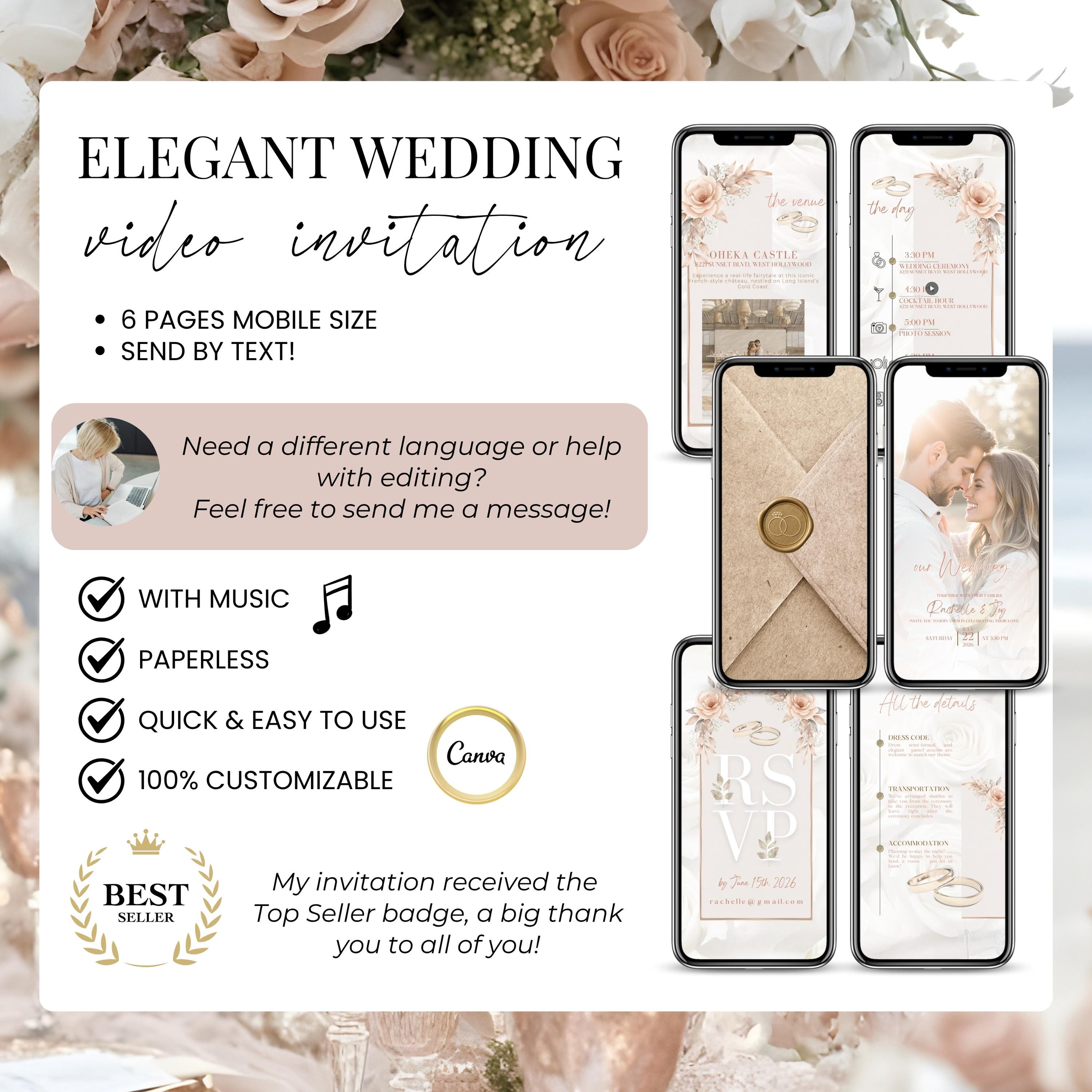 Animated Einvite Animated Wedding Invitation Video Template Peach | Editable Digital ...