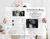 Gazette des Mariés Modèle Faire Part Mariage Template Canva Invitation Mariage Personnalisable Journal Mariage Modèle Canva A3 et A4