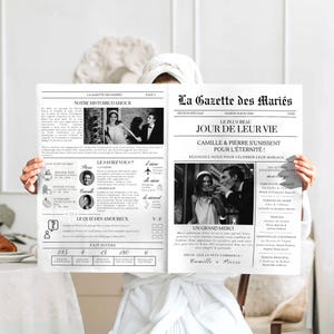 Gazette des Mariés Hochzeitseinladungsvorlage Canva Anpassbare Hochzeitseinladung Hochzeitsjournal Canva Vorlage A3 und A4