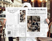 Gazette des Mariés 4 pages Francais - Faire Part Mariage - Template Invitation Mariage Personnalisable - Journal Mariage Modèle Canva A3,A4