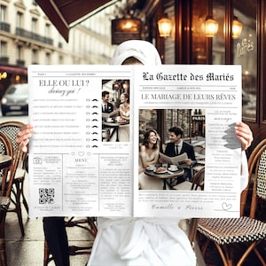 Wedding Gazette 4 pages French - Wedding Invitation - Customizable Wedding Invitation Template - Wedding Journal Canva Model A3,A4