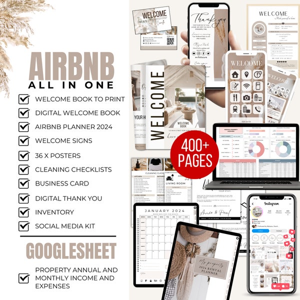 Airbnb Host Bundle, Welcome Book, Digital Airbnb book, Airbnb Spreadsheet, Airbnb instagram, Editable Airbnb Signs, Cleaning Checklist, VRBO