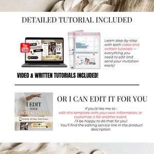Detailed video and written tutorial included with engagement party digital invitation Canva template, easy setup guide for beginners.