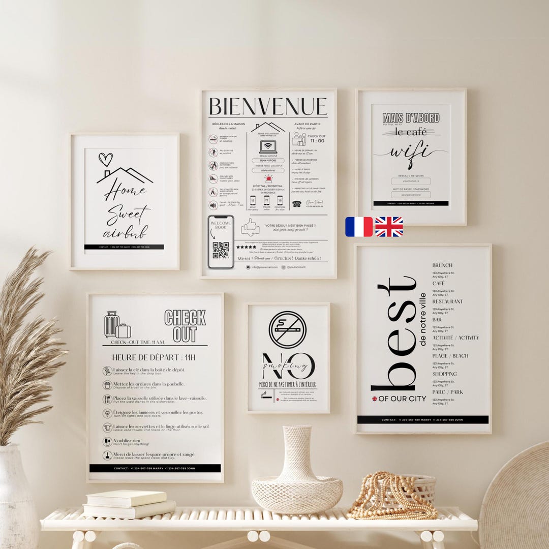 Multilingual Airbnb Signs Host Bundle French and English