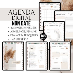 Undated French Planner, Trackers, Hyperlinked Digital Planner for GoodNotes, Undated French Digital Agenda Planner