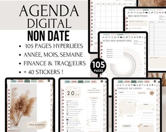Undated French Planner, Trackers, Hyperlinked Digital Planner for GoodNotes, Undated French Digital Agenda Planner