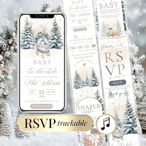 Winter Wonderland Baby Shower Invitation – Baby Its Cold Outside Editable Canva Template