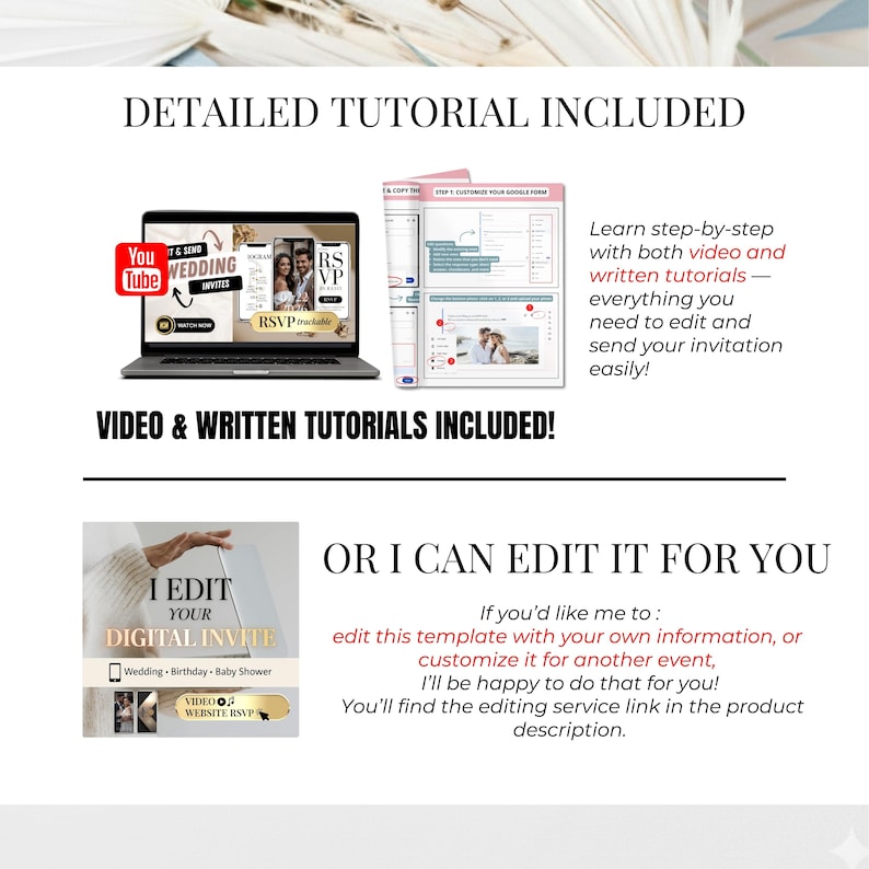 Detailed tutorial included for editing baby shower digital invitation. Heaven Sent blue baby shower invite with RSVP tracker, Canva and Google Form instructions.