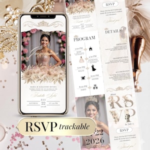 Quinceanera Digital Invitation Sweet 15 Editable Birthday Invite Quinceañera Party Template Clickable RSVP Online Form Instant Download