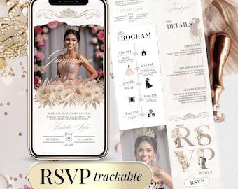 写真付きキンセアネーラ招待状デジタル版、スイート15歳の誕生日招待状 - キンセアネーラ招待状デジタル版誕生日テンプレートとクリック可能なRSVP