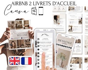 Französisch-englisches Begrüßungsheft, zweisprachige Airbnb-Vorlage, 2 Hefte: zum Ausdrucken und digital, Begrüßungsplakat, Reinigungsanleitung