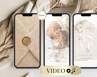 Animated Wedding Invitation Video Editable Template, Digital RSVP Canva Design, Custom Electronic Wedding Invite for Text, Email, WhatsApp