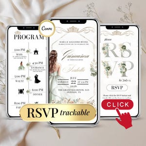 Quinceañera Digital Invitation Green Sage, 15 Anos Editable Online RSVP, Floral Quinceanera Invite, Instant Download Birthday Invitation