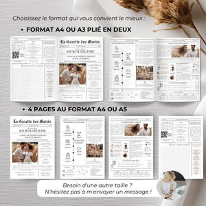 Gazette des Mariés Modèle Faire Part Mariage Template Canva Invitation Mariage Personnalisable Journal Mariage Modèle Canva A3 et A4