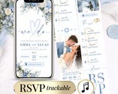Digital Wedding Invitation Website with RSVP | Blue Floral Editable Canva Wedding Invite with Music & Countdown