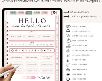 Budget Planner Français Digital non daté pour goodnotes, Suivi financier mensuel et annuel, Planificateur de Budget Non Daté, Agenda budget