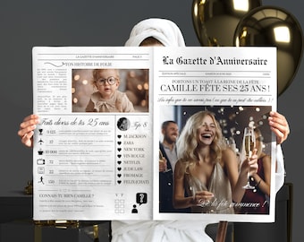Birthday Newspaper Template for Women, Funny 25th 30th 40th Birthday Gift, Personalized French Newspaper, Editable Canva Template