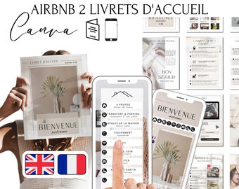 Folleto de bienvenida en francés inglés, 2 folletos: para imprimir y digital, plantilla de Airbnb para alquiler de temporada, habitación de invitados, casa rural, Airbnb