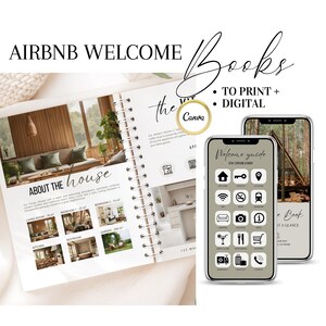 Plantilla de Canva para libro de bienvenida de Airbnb, paquete editable para anfitriones de Airbnb, libro de visitas para alquileres vacacionales, manual de la casa y guía digital para estancias cortas.