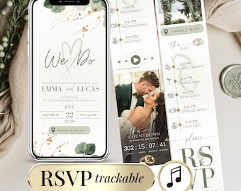 Sage Green Digital Wedding Invitation with RSVP Link & Music | Animated Canva Template Online Wedding Invite Countdown Editable  E Invite