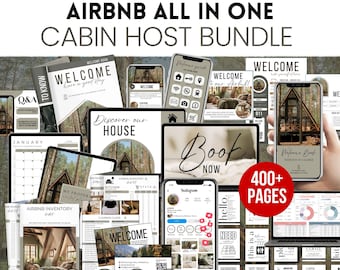 Airbnb Host Bundle Cabin - Vacation Rental Welcome Book & House Signs - Short Term Rental Host Bundle - Editable Canva Template for Guests