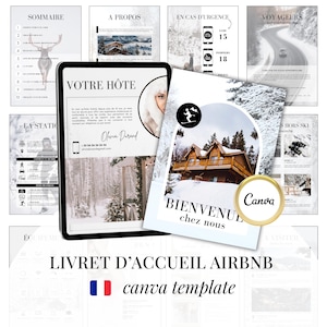 Livret d’Accueil Airbnb Hiver Chalet Ski – Modèle Canva à Personnaliser en Français | Guide Bienvenue Location Saisonnière & Gîte