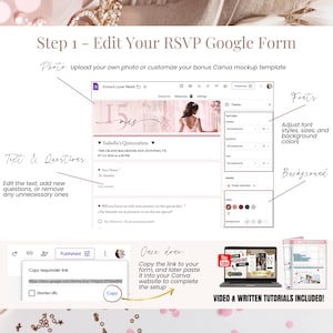 Elegant Pink Digital Quinceañera Invitation with RSVP Online | Sweet 15 & Sweet 16 Bilingual Spanish English Editable Canva Website 画像 15