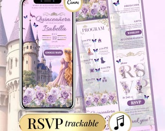 Rapunzel – Einladung zur Sweet 16 Quinceañera – Digitale Einladung – Prinzessinnen-Geburtstagseinladung zum 15. und 16. Geburtstag – Personalisierbar! Online-Zusage
