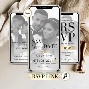 Save the Date Digital Wedding Invitation with RSVP Link – Editable Canva Template with Music & Countdown