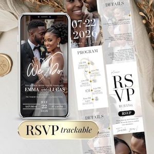 Digital Wedding Invitations with RSVP Link - Modern Canva Template, Customizable Online RSVP Clickable Trackable Interactive, Elegant Design