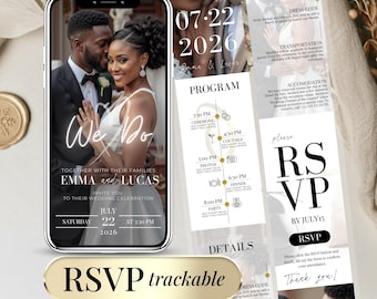 Digital Wedding Invitations with RSVP Link - Modern Canva Template, Customizable Online RSVP Clickable Trackable Interactive, Elegant Design