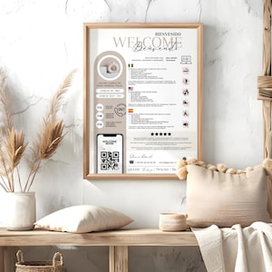 Modello di Benvenuto Airbnb Trilingue Stampabile su Canva - Cartolina Italiano, Inglese, Spagnolo -  Info Utili Casa Vacanze per Ospiti