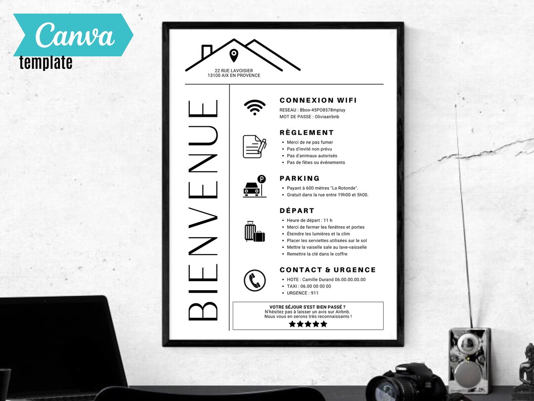 Panneau de bienvenue AIRBNB Affiche Airbnb Francais Template Etsy France