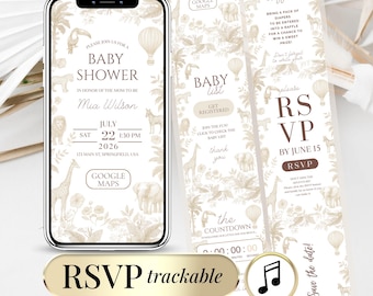 Safari Baby Shower Invitation Template – Jungle Animals Neutral Baby Shower Digital Invite Website with RSVP – Editable Template Boy Girl