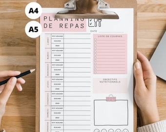 Planning repas semaine imprimable Portait, Planificateur Journal alimentaire, Suivi des repas, Journal alimentaire, PDF a imprimer