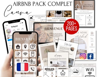 Pack Livret Accueil Airbnb Francais +200 pages, Livret à imprimer, Livret digital, Affiche de bienvenue Airbnb template Canva