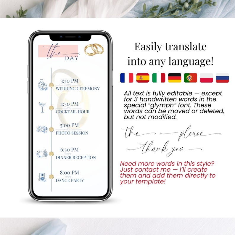 Translate wedding invitation website into any language, multilingual digital wedding invitation template, editable Canva wedding website perfect for international weddings