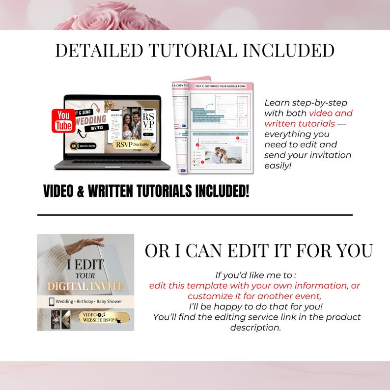 Detailed tutorial included for baby shower digital invitation, Canva editing guide and option for done-for-you customization
