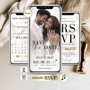 Wedding Calendar Save the Date Digital Invitation with RSVP Link, Editable Canva Wedding Website Template, Animated Evite Music Countdown
