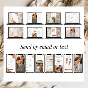 Digital wedding invitation sent by email or text message, featuring animated wedding invite screens optimized for mobile sharing.