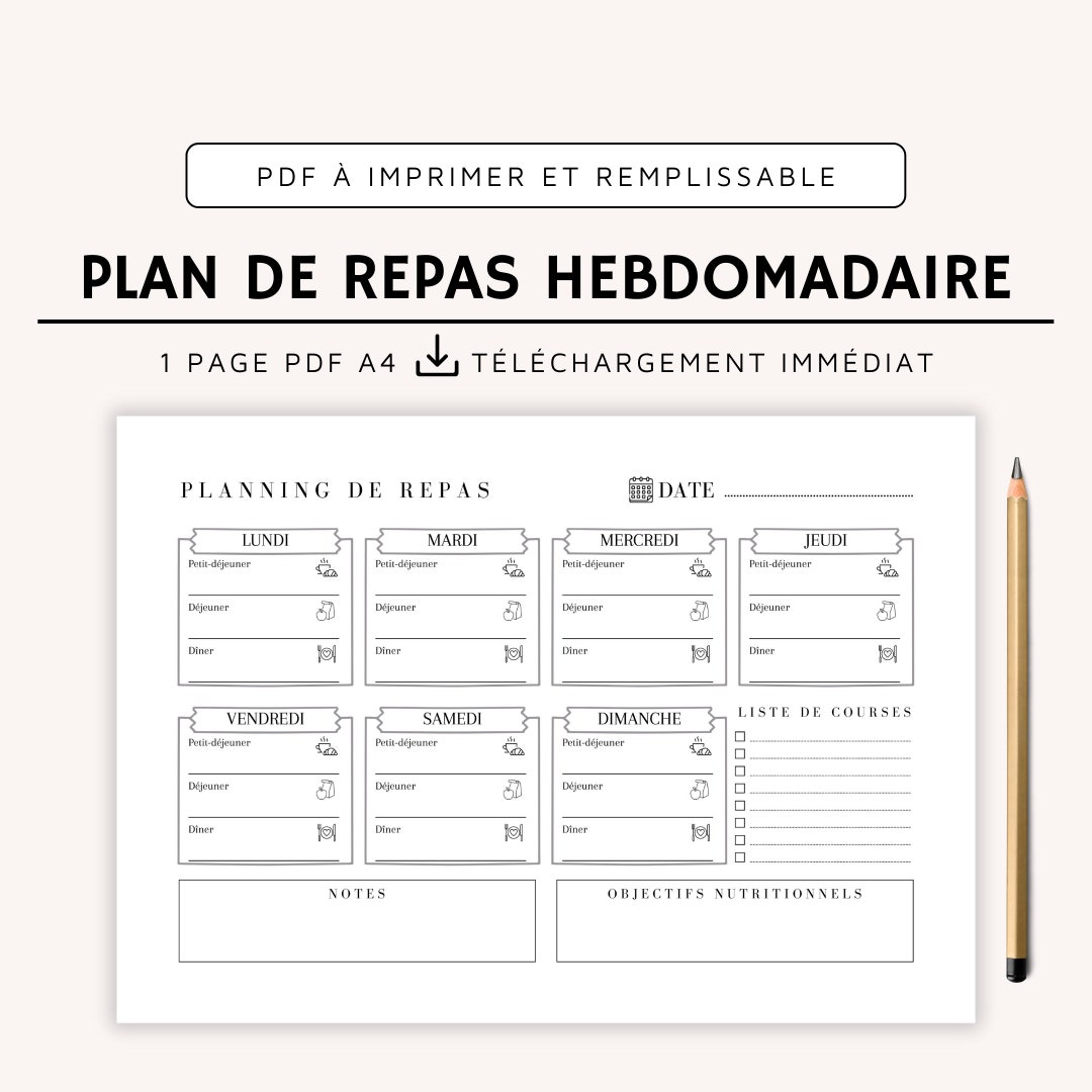 Printable Weekly Meal Planner Landscape Food Journal Planner - Etsy