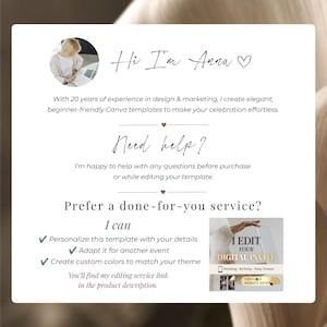 Seller introduction Templates 4 Branding for a digital wedding invite shop offering a done-for-you editing service to personalize the template with your own details.