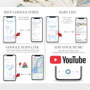 Countdown timer displayed on blue baby shower digital invitation. Heaven Sent baby shower website invite for boy with teddy bear, cloud theme and live countdown.