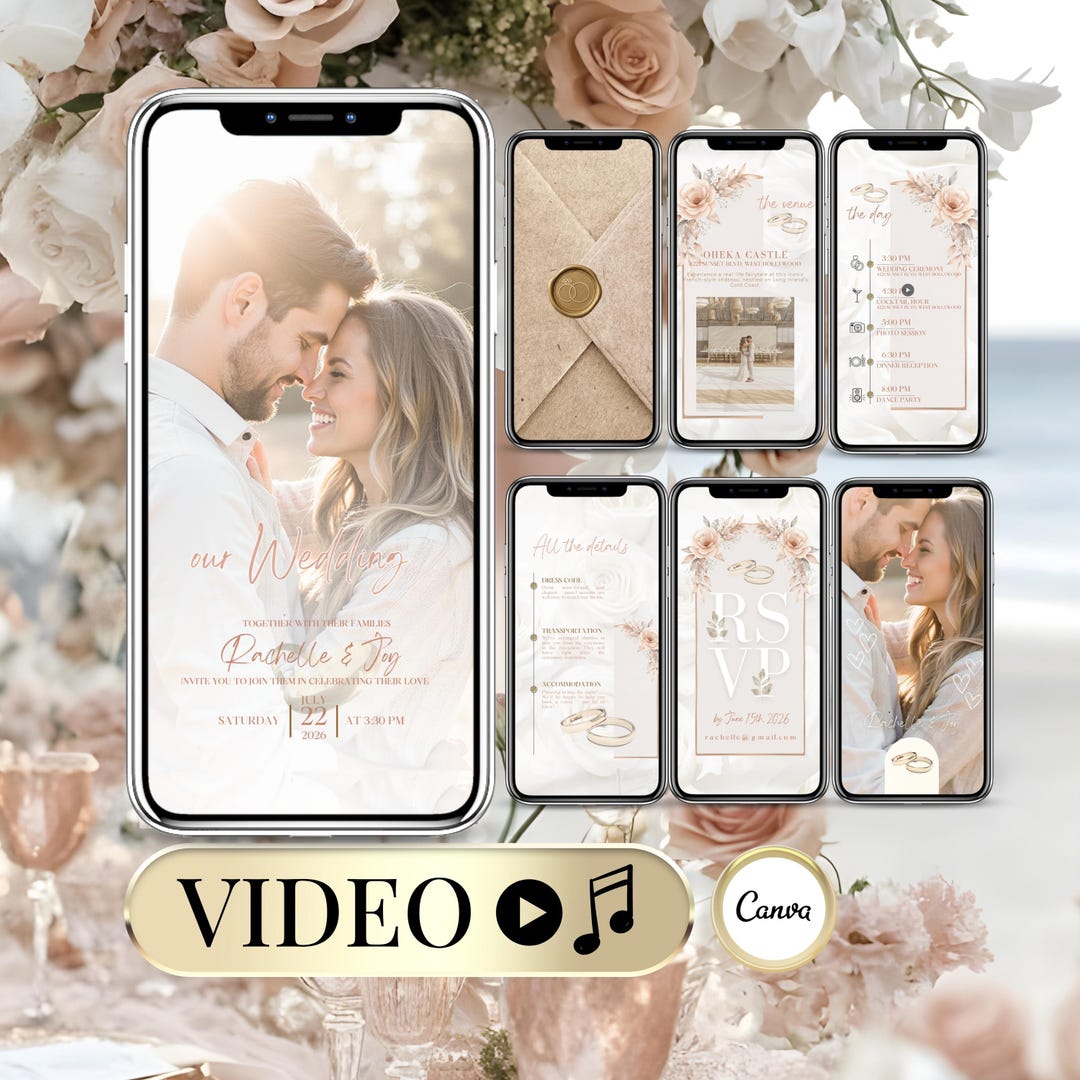 Animated Einvite Animated Wedding Invitation Video Template Peach | Editable Digital ...