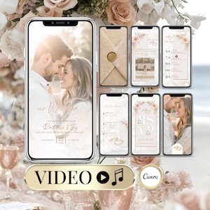 Invitation de Mariage Animée Peach | Animated Wedding Invitation Video Template Modèle Éditable Digital Canva Elegant Modern eInvite Online