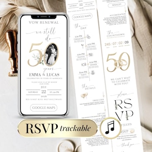 50th Wedding Anniversary Vow Renewal Invitation Digital, Editable Invite with RSVP Link and Countdowns, Golden Anniversary Wedding 50 Years