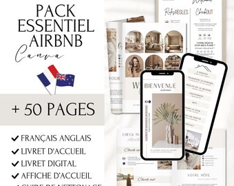 Airbnb-Vorlagenpaket, zweisprachig, Französisch, Englisch, 2 Willkommensbroschüren: zum Ausdrucken und digital, Willkommensposter, Willkommensbuch